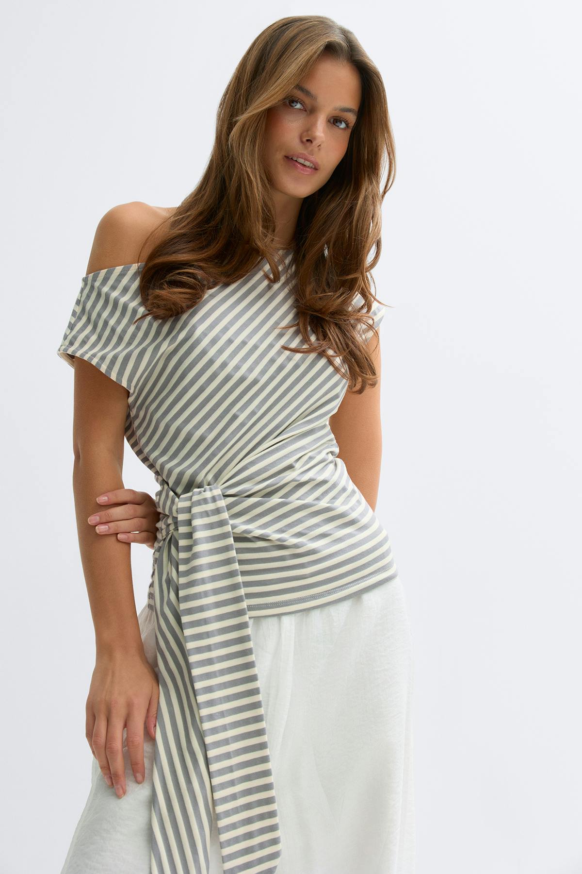 Tie detail stripe top