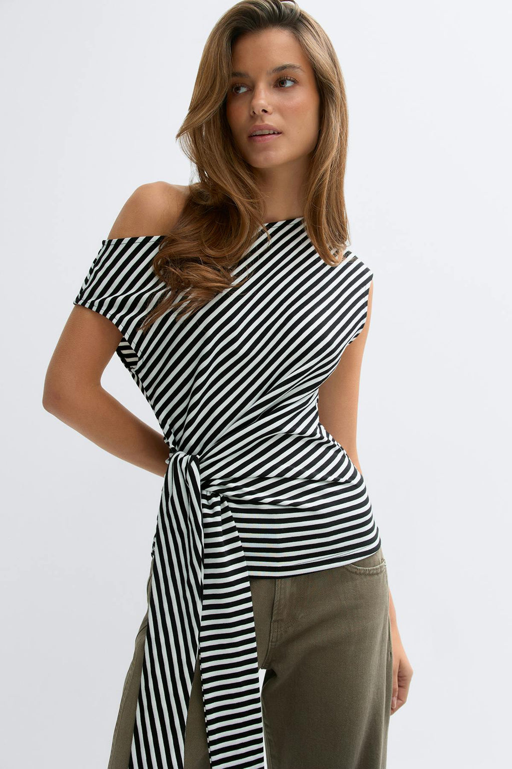 Tie detail stripe top