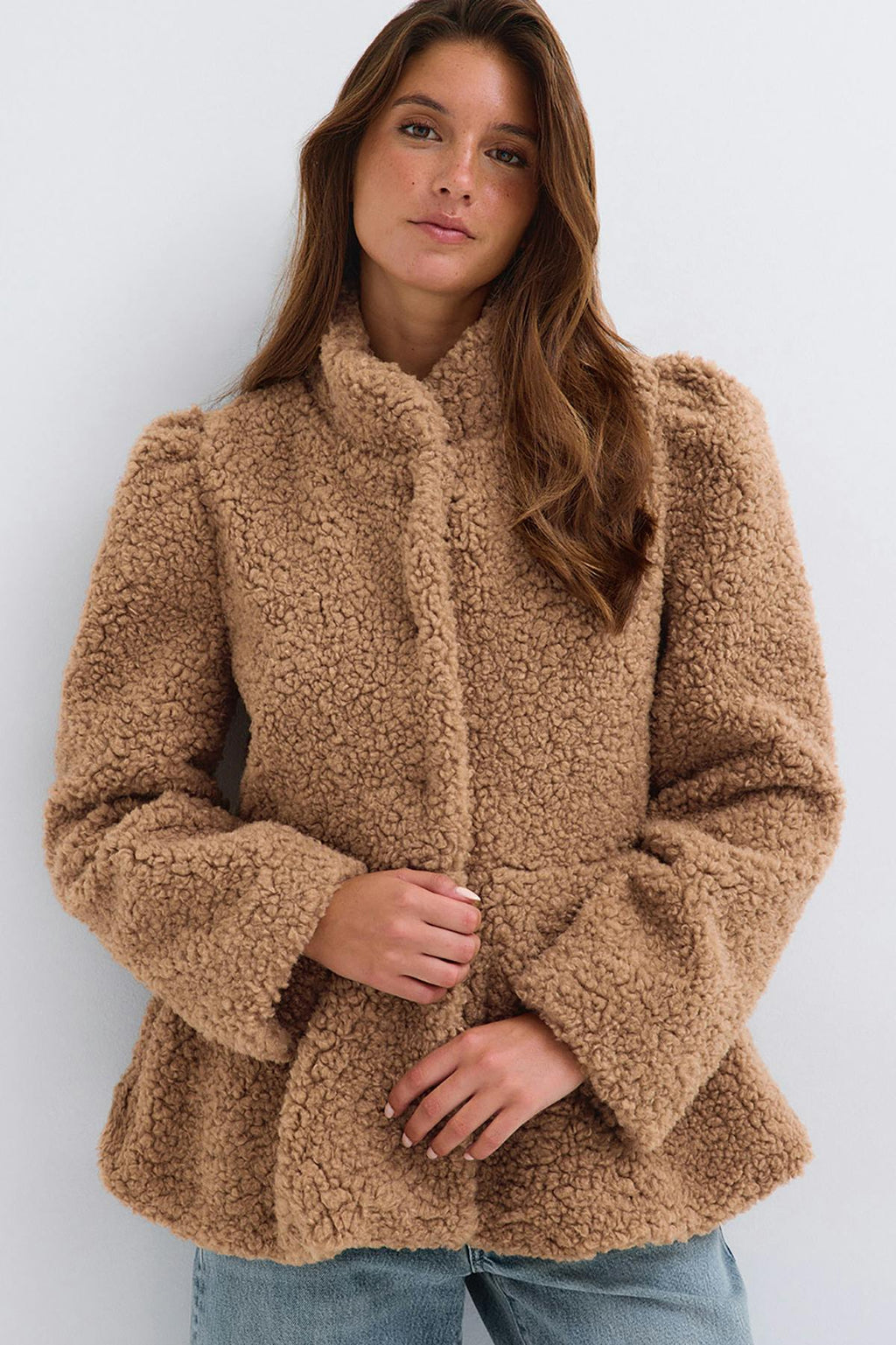 Peplum pile jacket