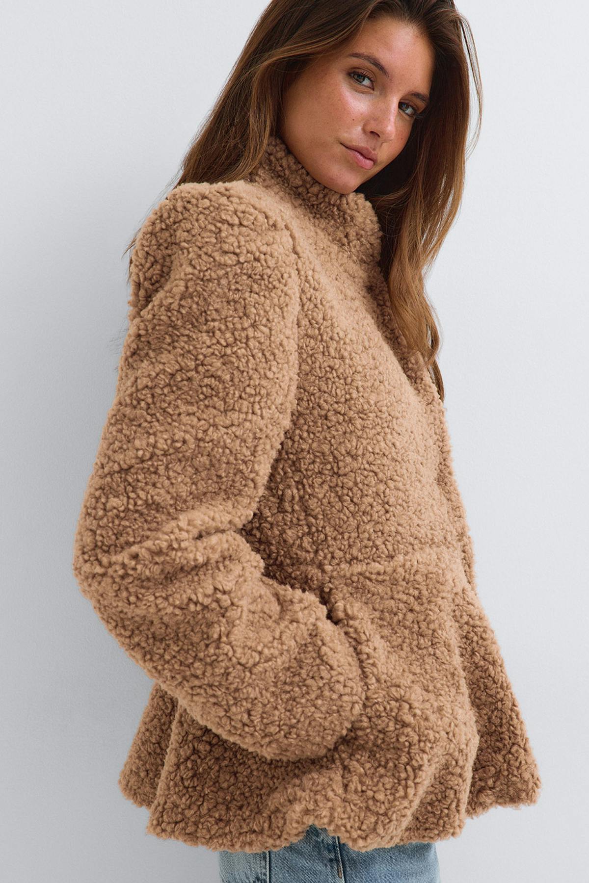 Peplum pile jacket