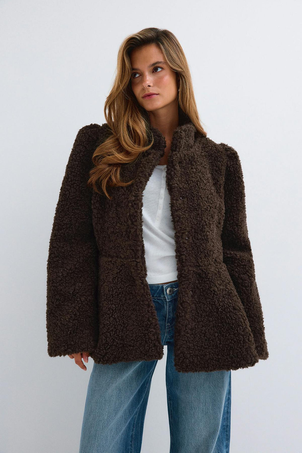 Peplum pile jacket