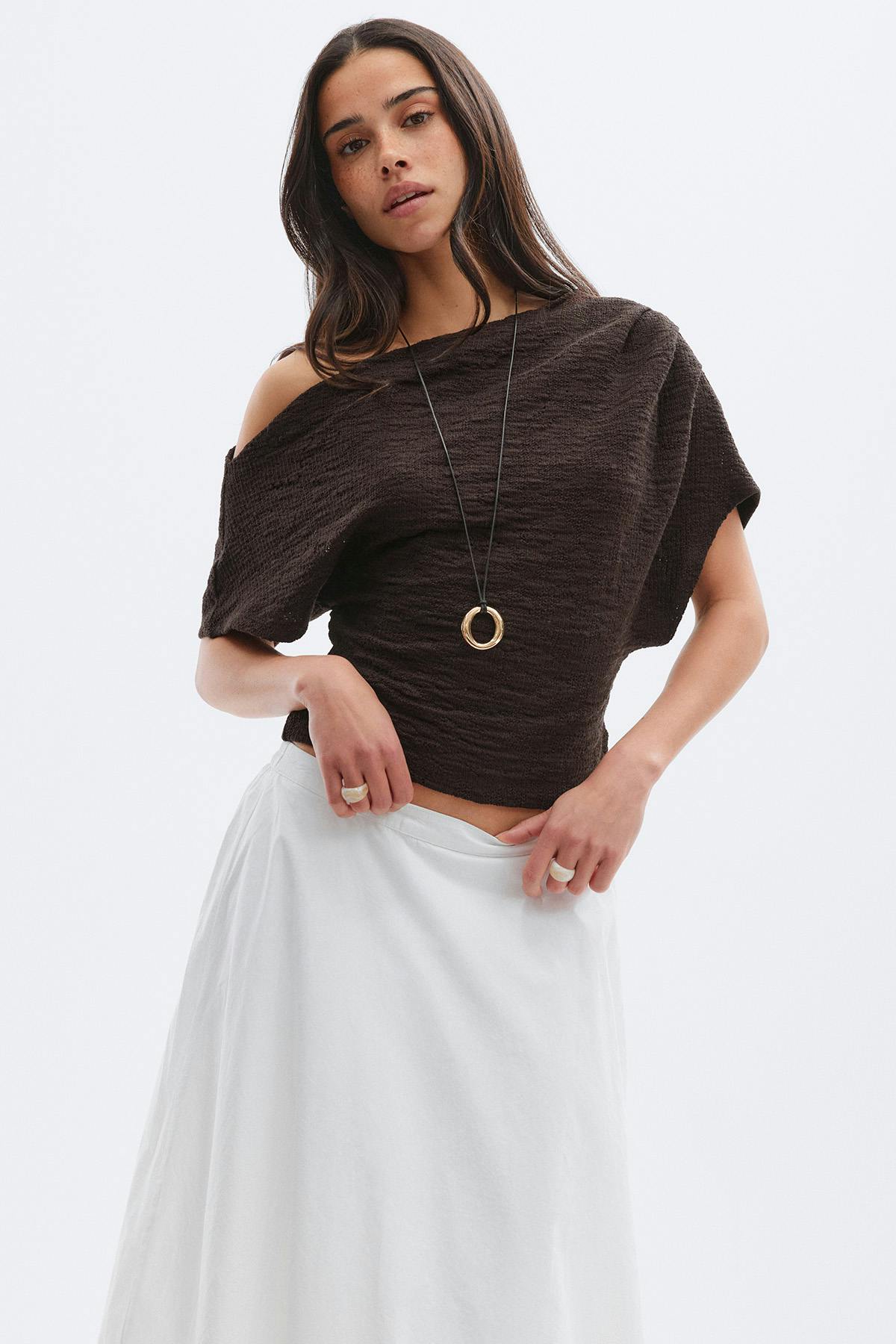Lace dropped shoulder top