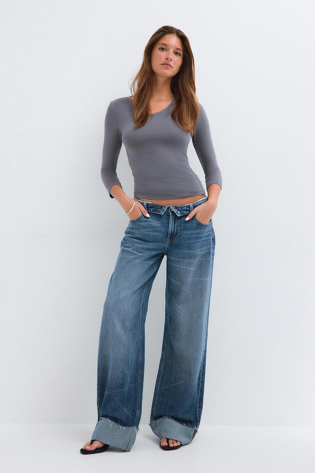 Waist flip wide jeans