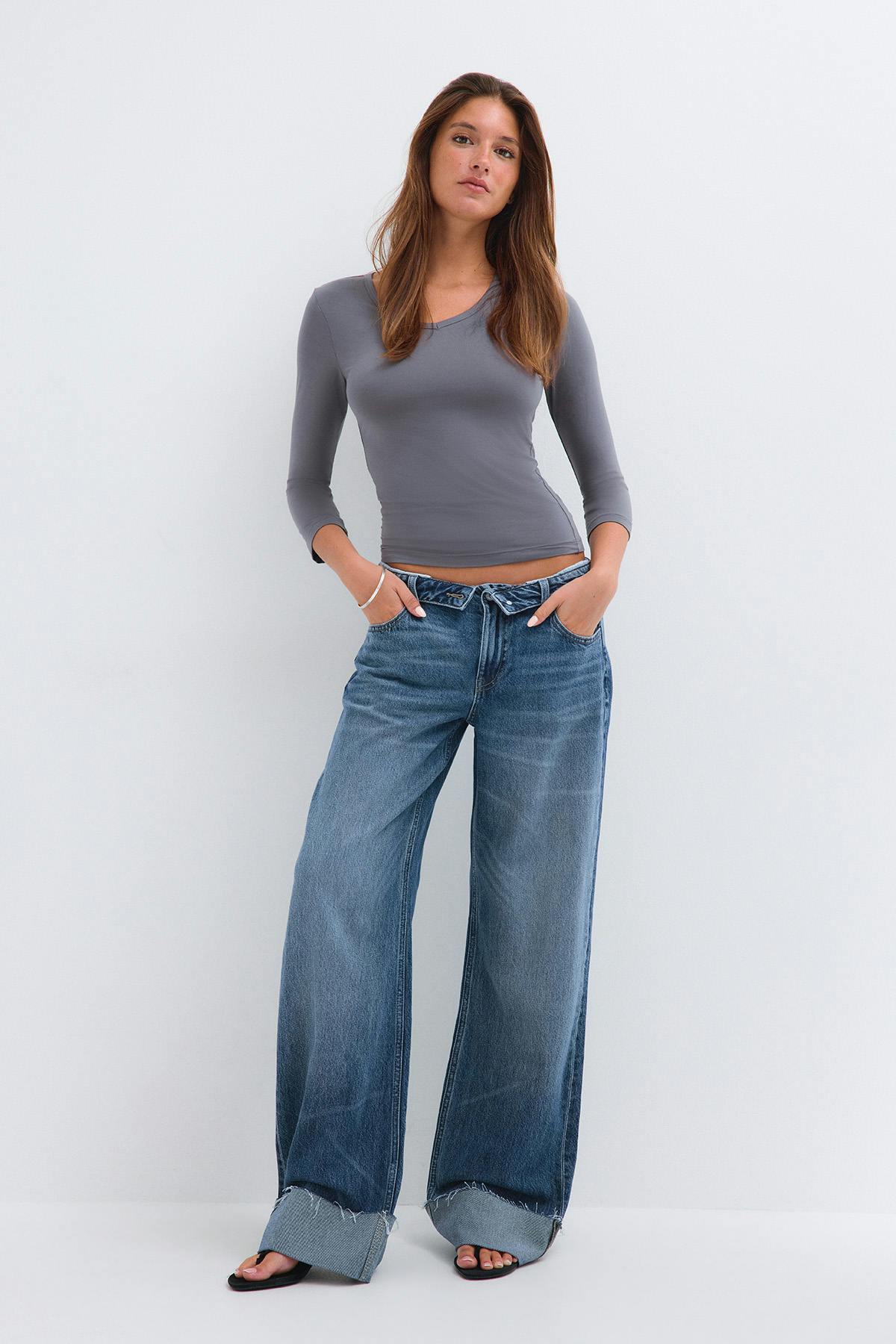 Waist flip wide jeans