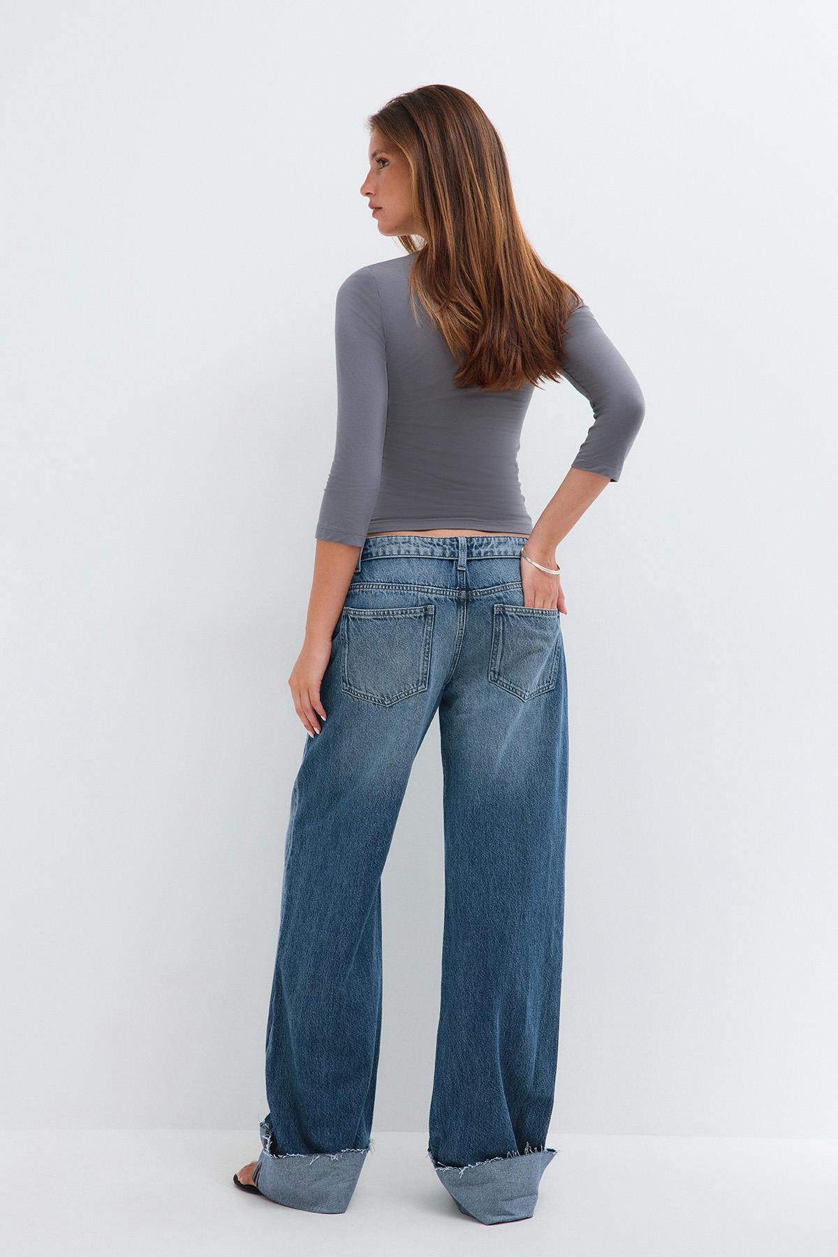 Waist flip wide jeans
