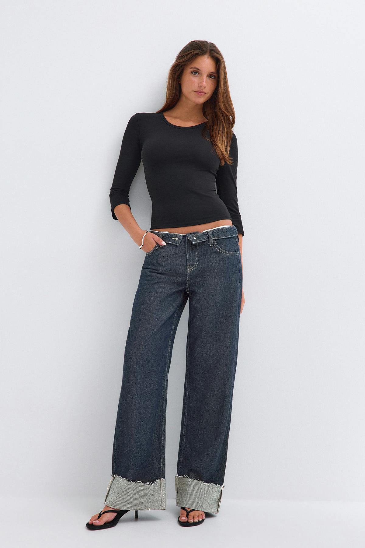 Waist flip wide jeans