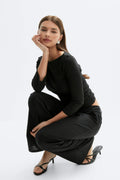 Quarter sleeve boatneck top