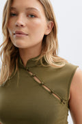 Mandarin collar button top