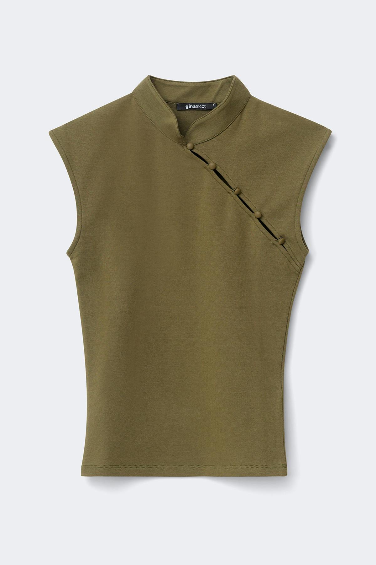Mandarin collar button top