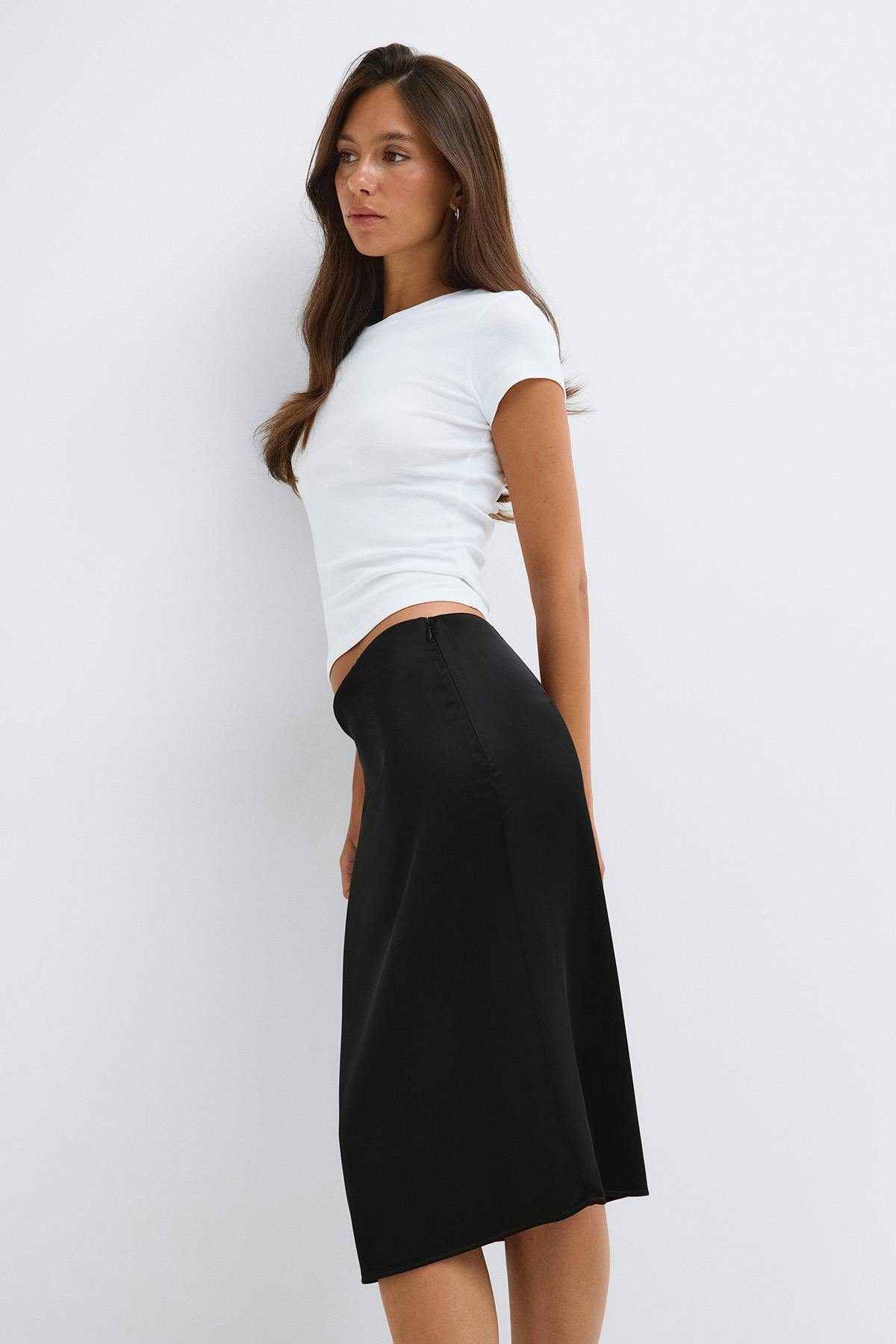 Satin midi skirt