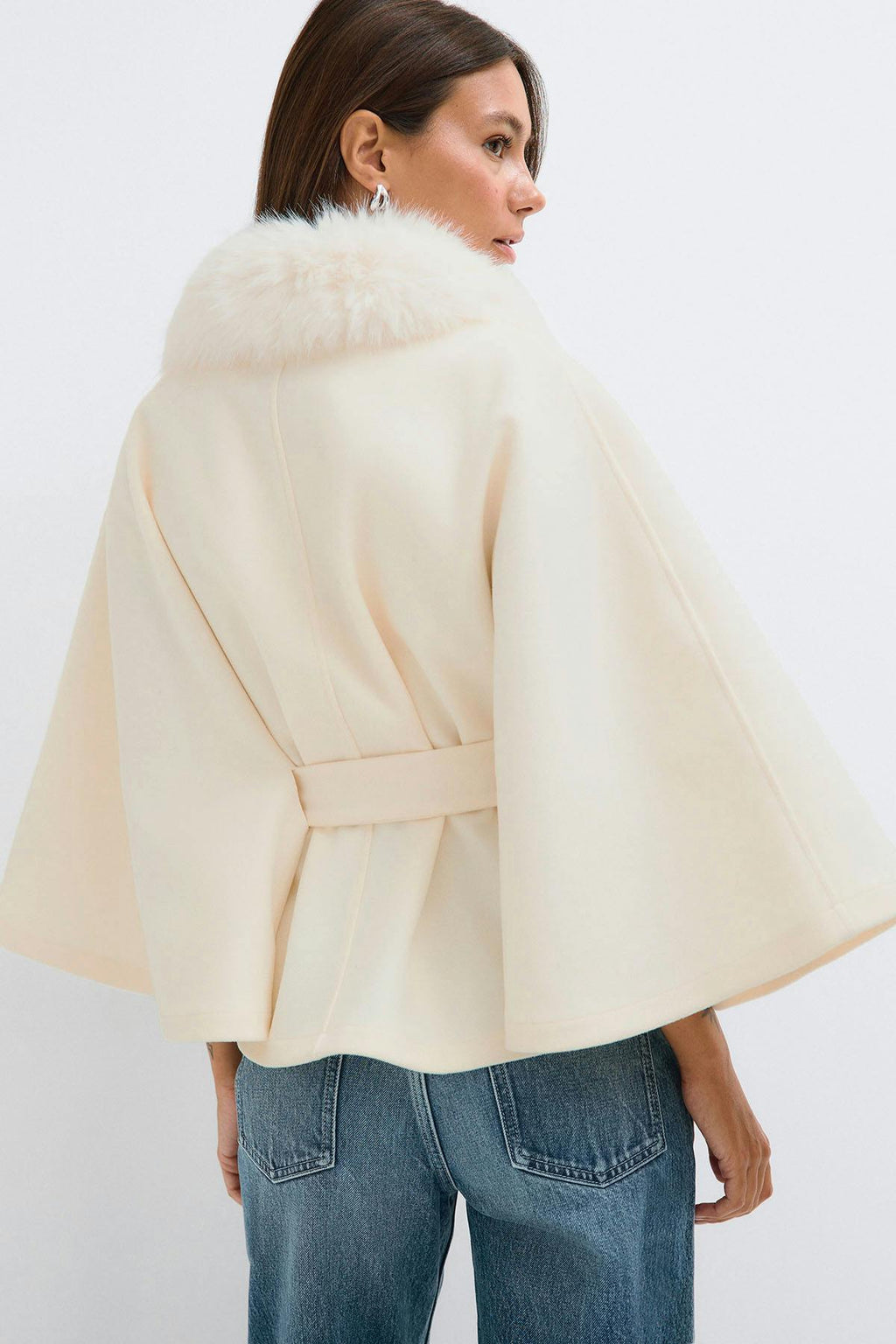 Faux fur collar cape jacket