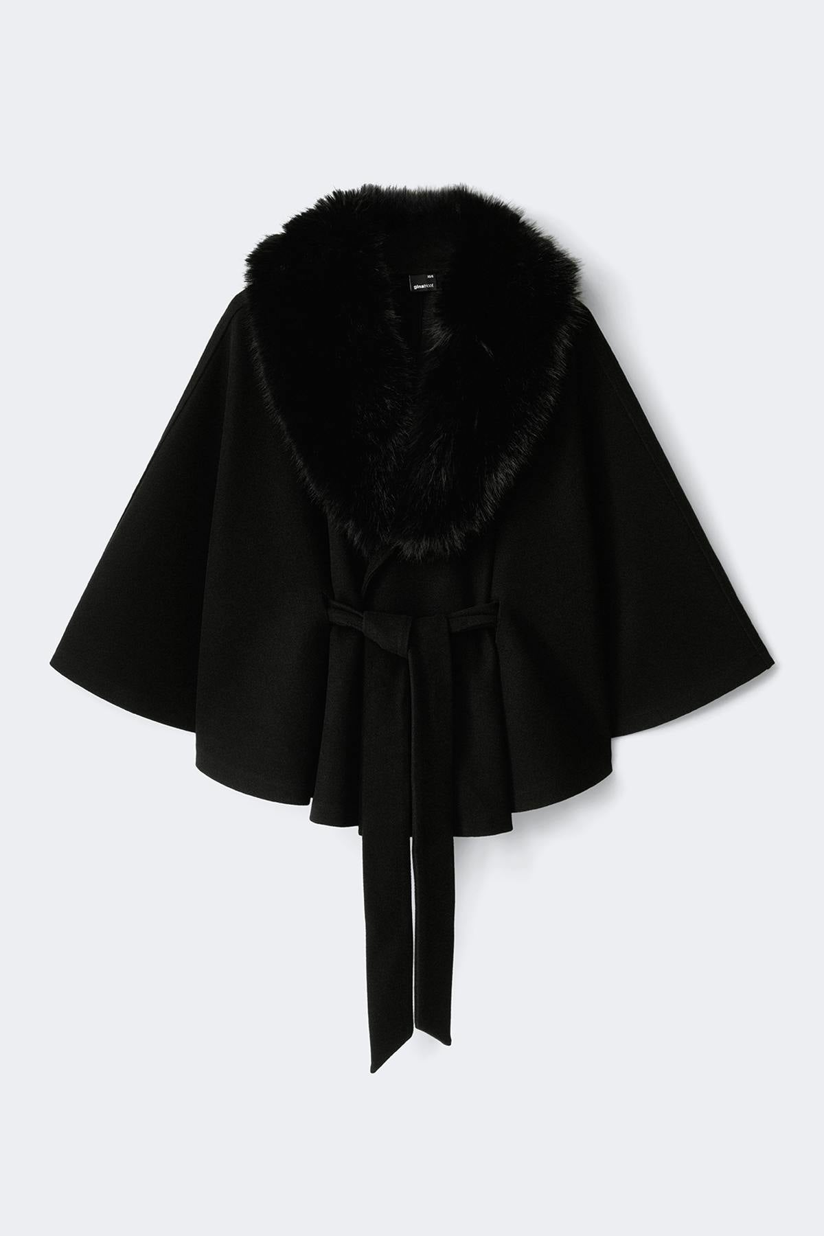 Faux fur collar cape jacket