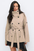 Dropped waist high neck trench