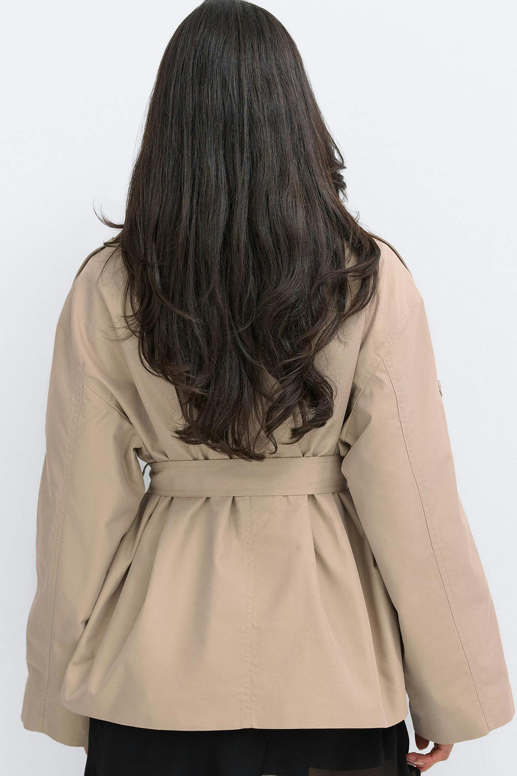 Dropped waist high neck trench