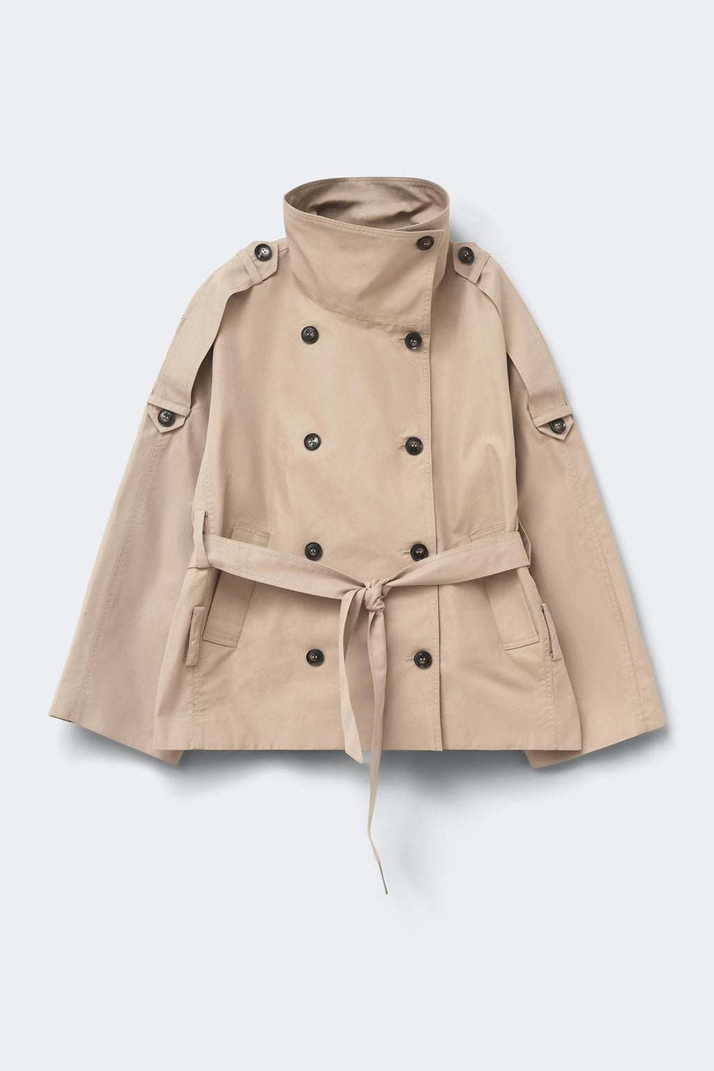 Dropped waist high neck trench