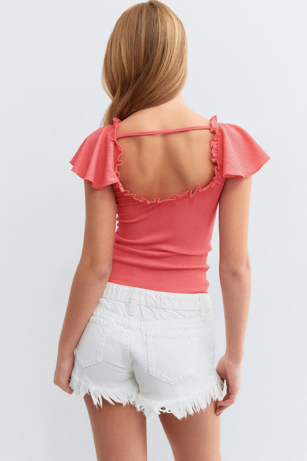 Y open back frill top