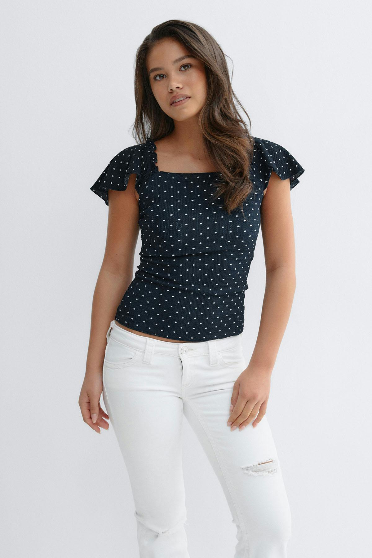 Y open back frill top