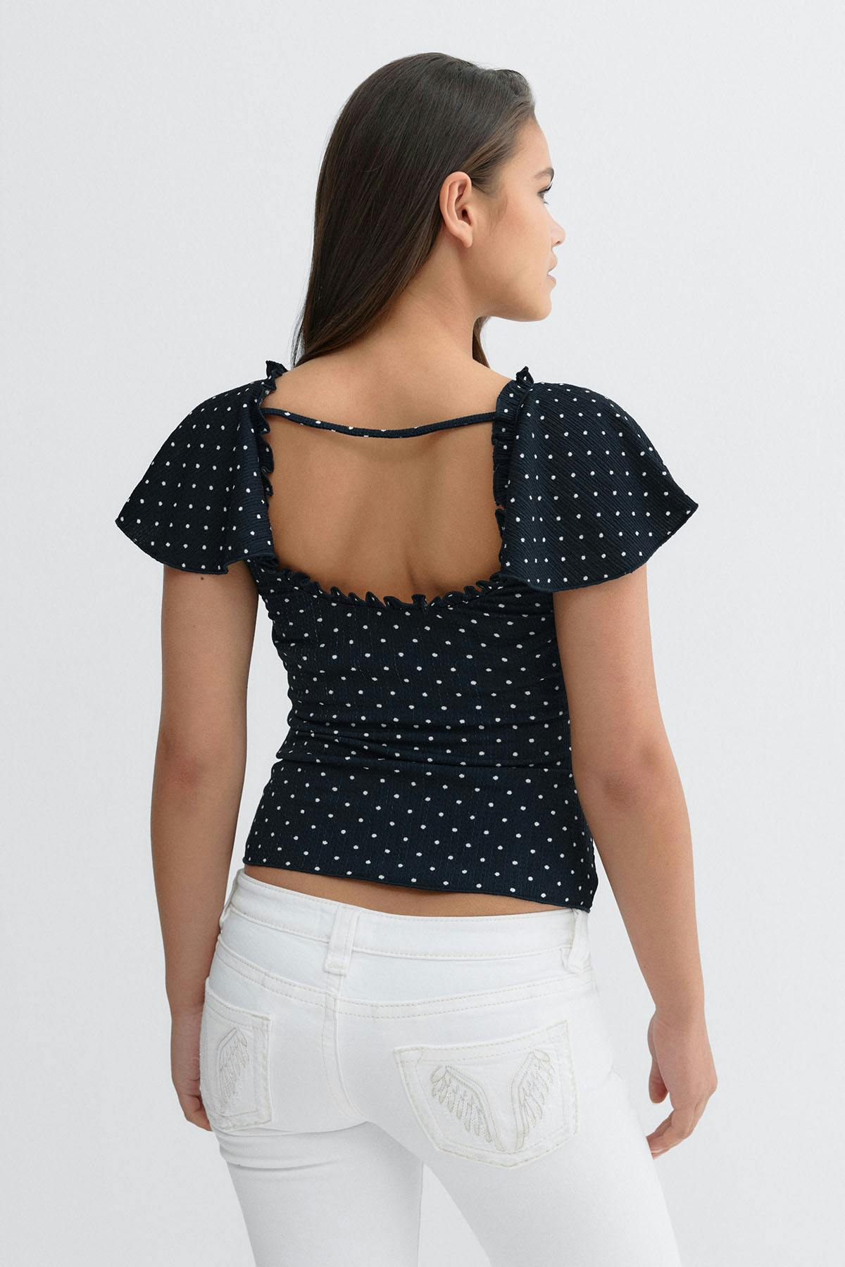 Y open back frill top