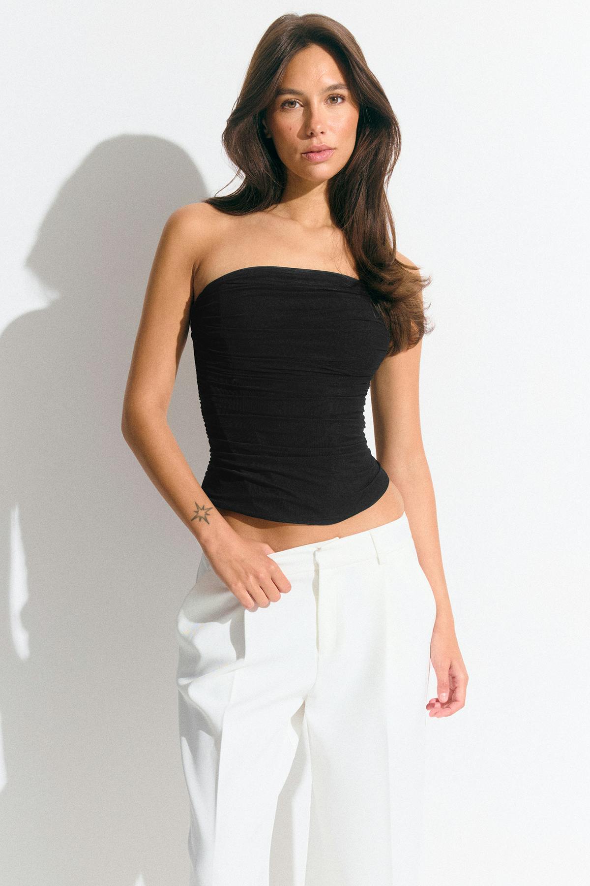 Draped mesh corset