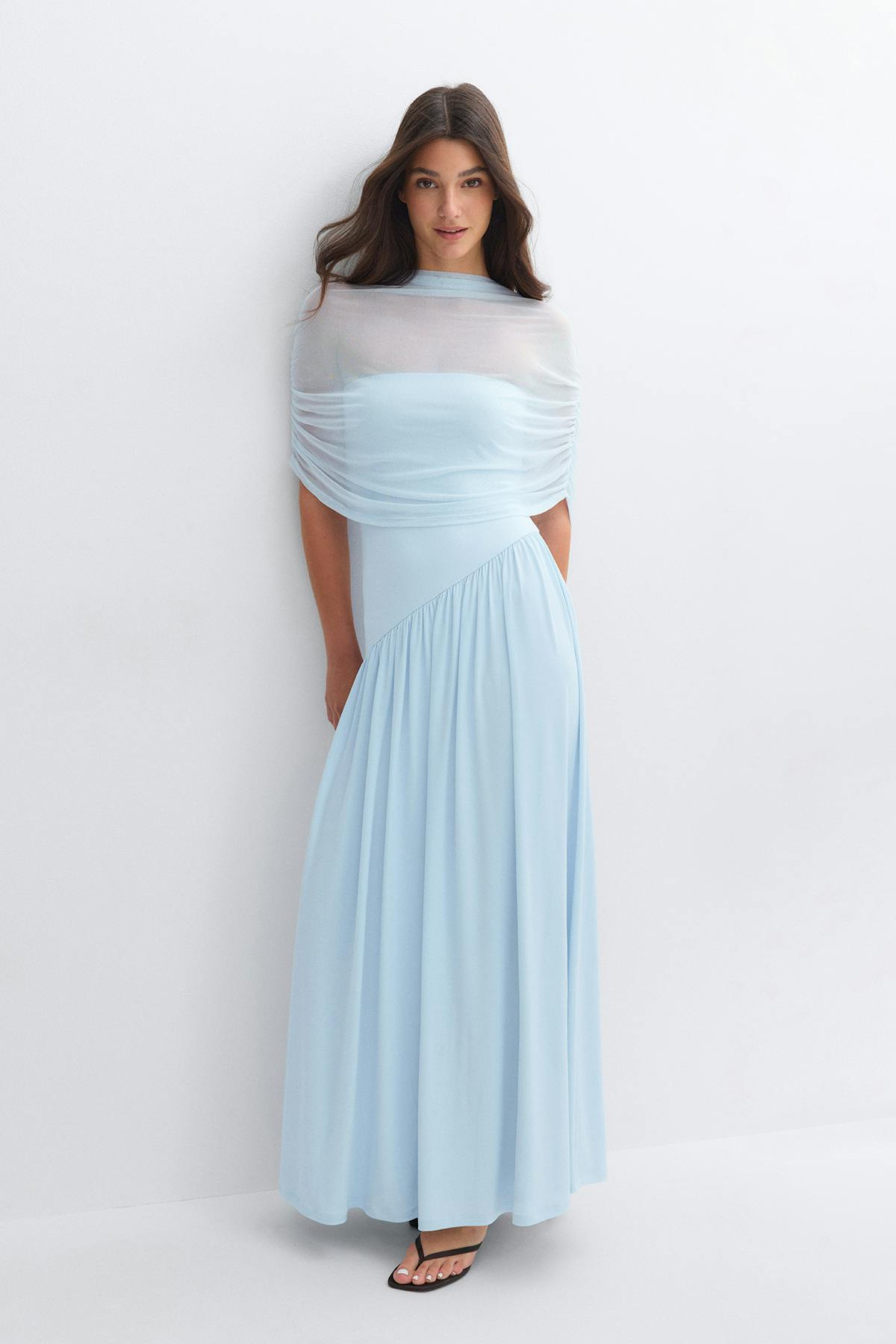 Draped cape maxi dress