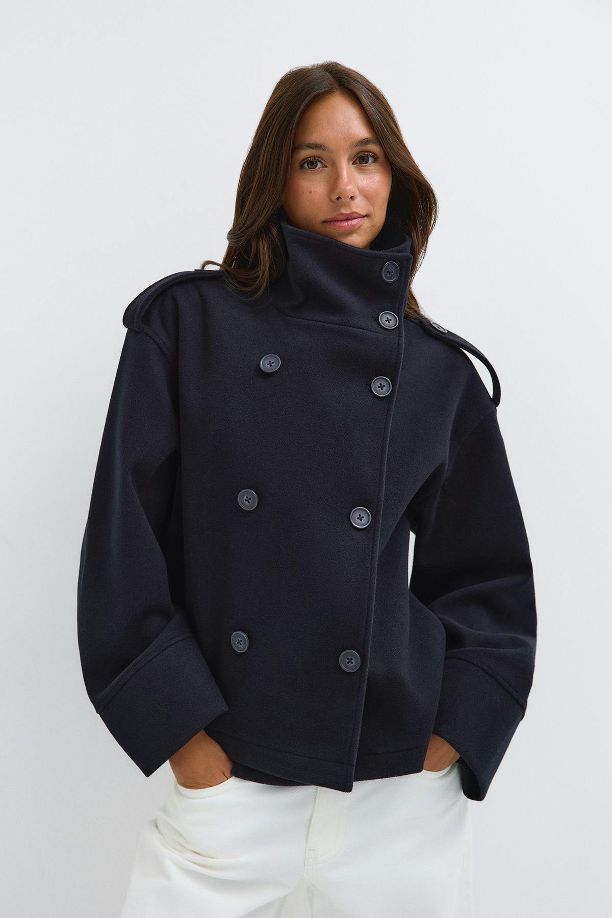 High neck short felt jacket
