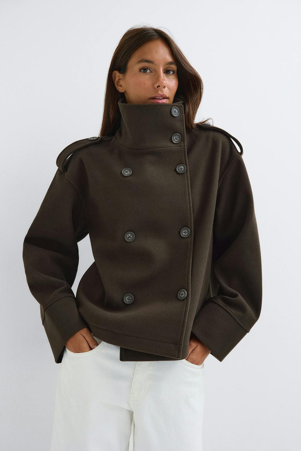 High neck short felt jacket