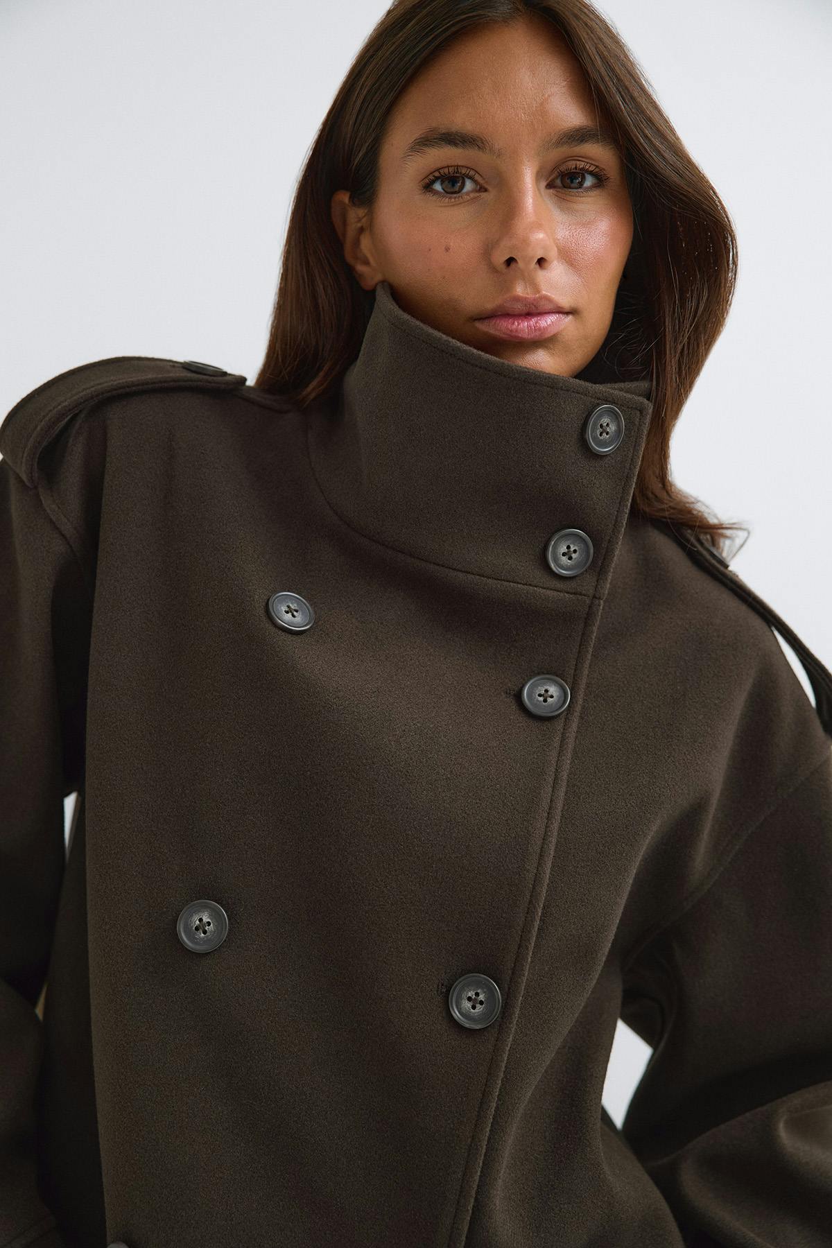 High neck short felt jacket