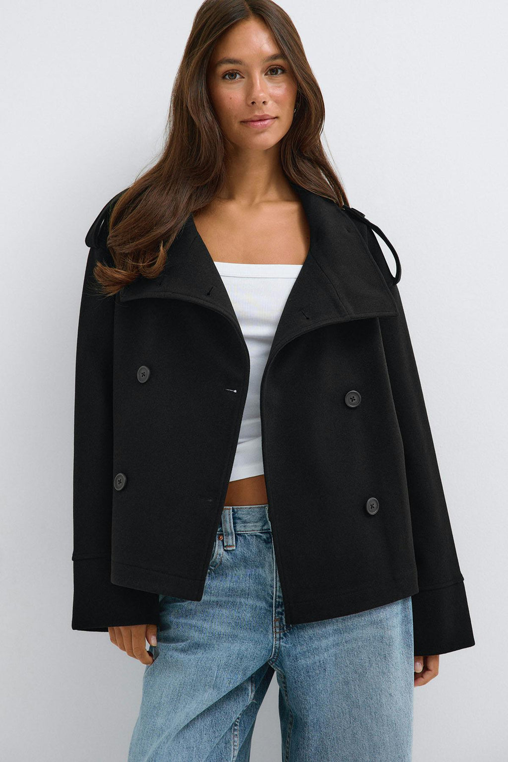 High neck short felt jacket