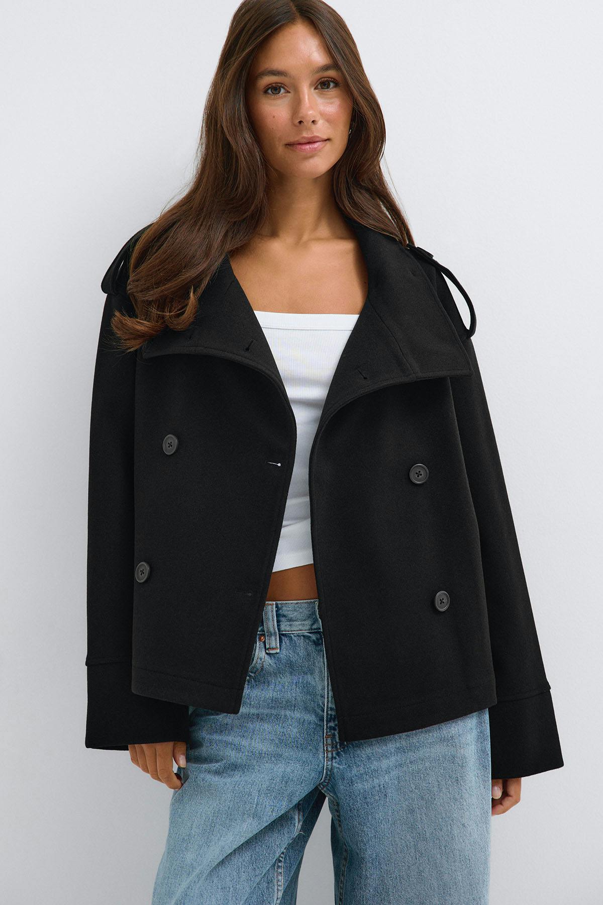High neck short felt jacket