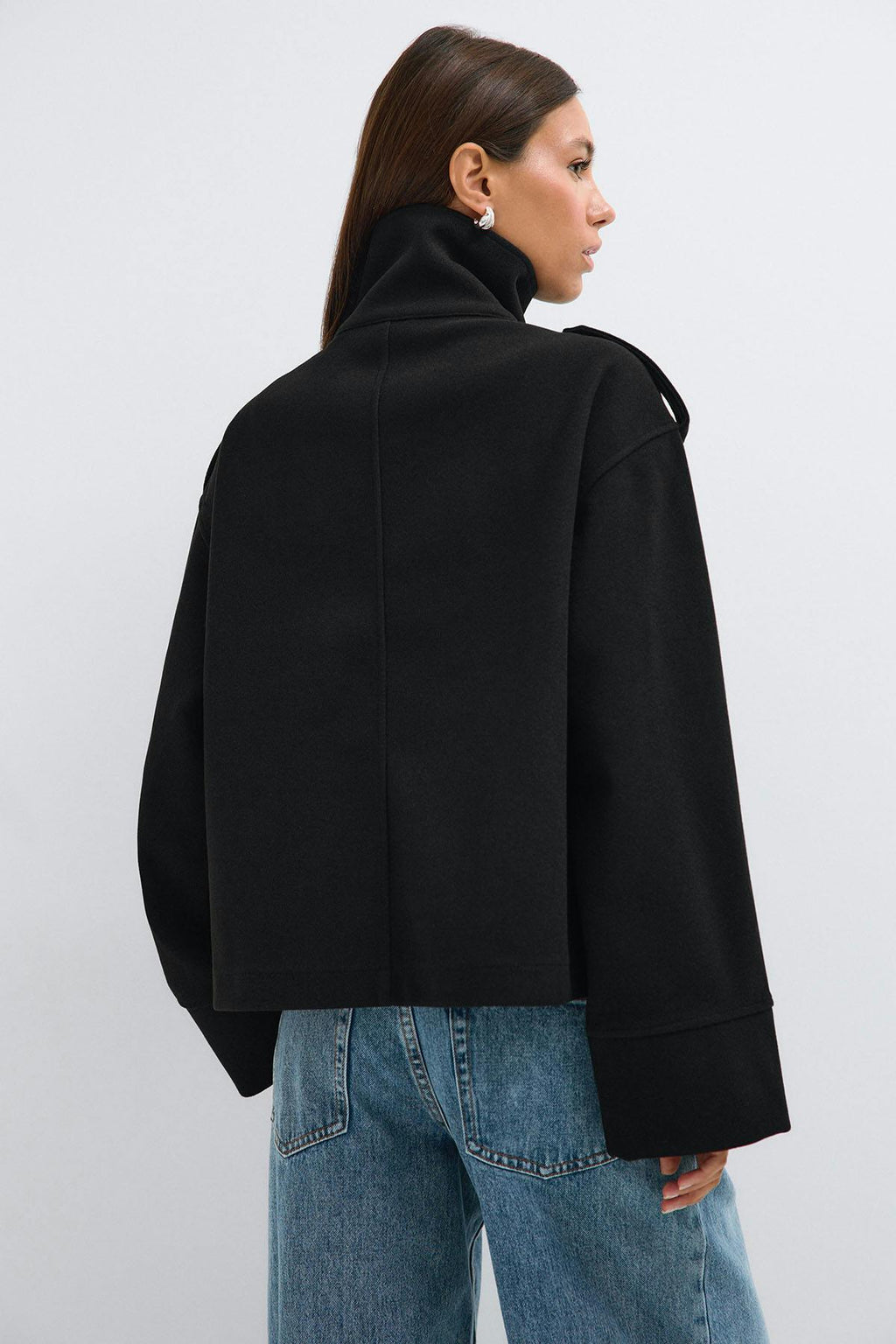 High neck short felt jacket