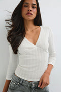 Pointelle quartersleeve top