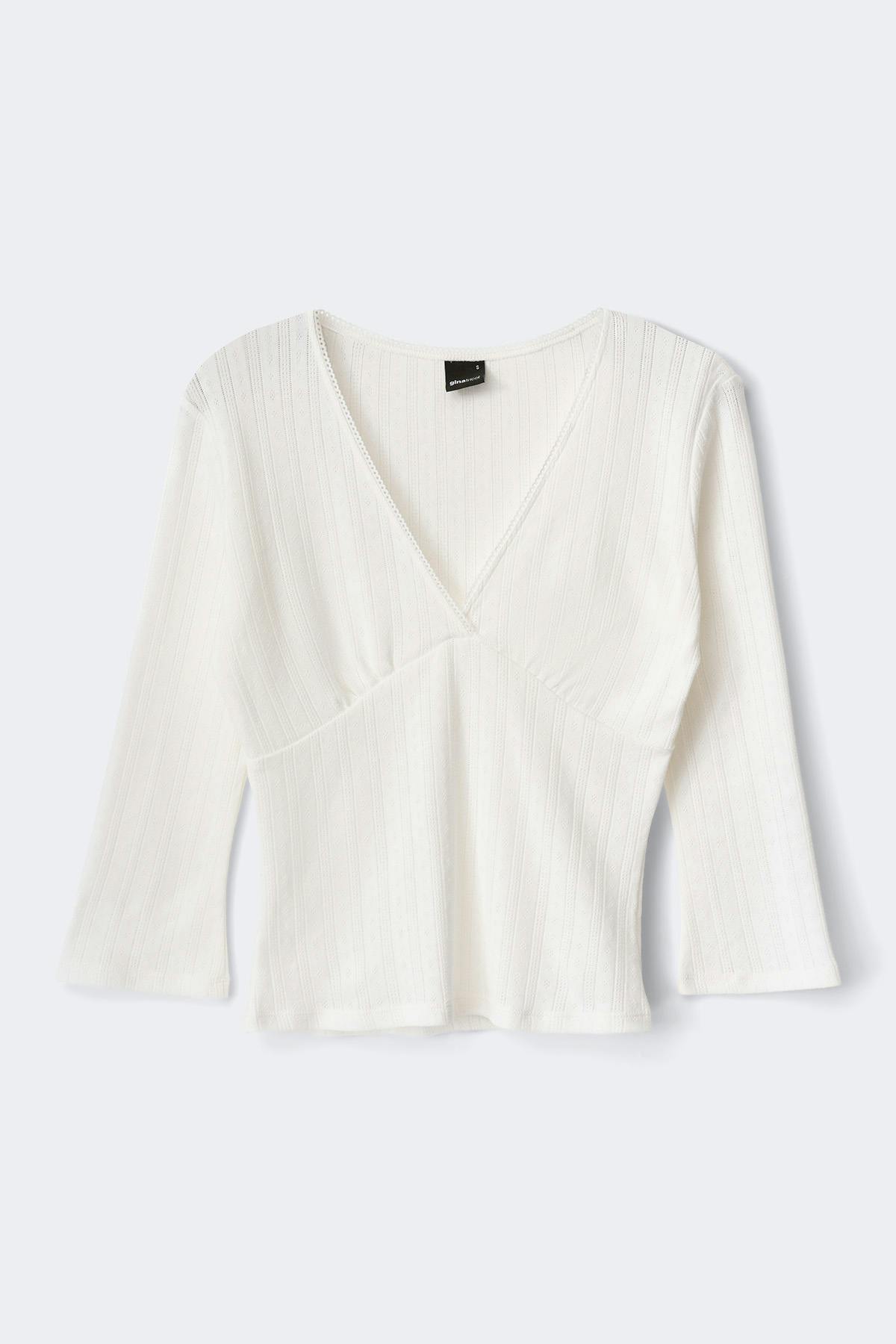 Pointelle quartersleeve top