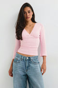 Pointelle quartersleeve top
