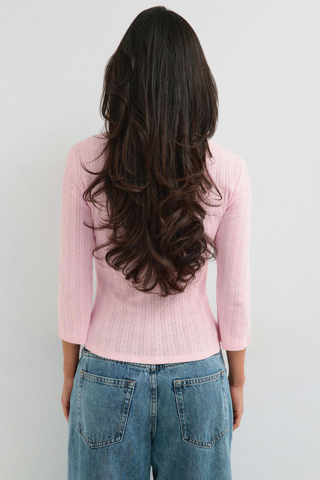 Pointelle quartersleeve top