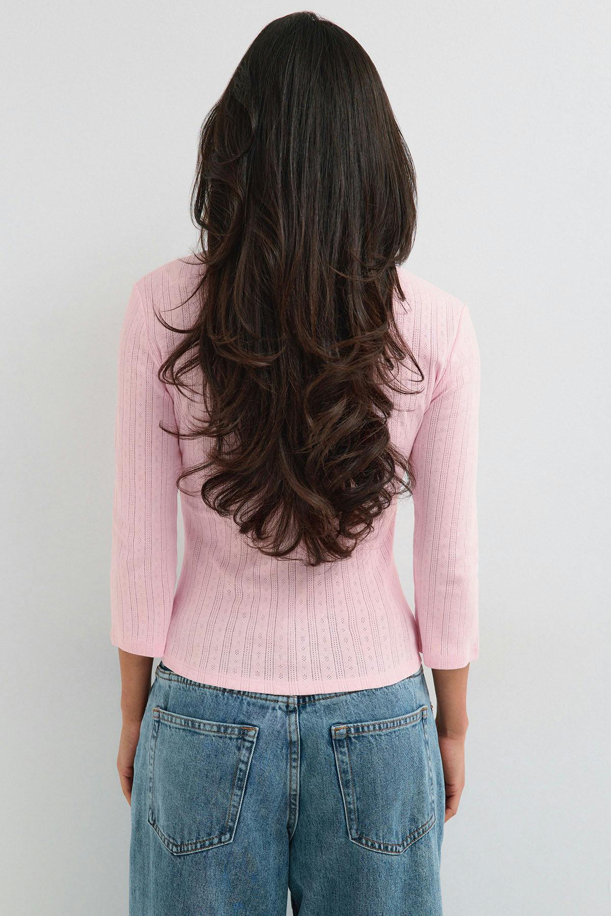 Pointelle quartersleeve top