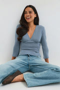 Pointelle quartersleeve top