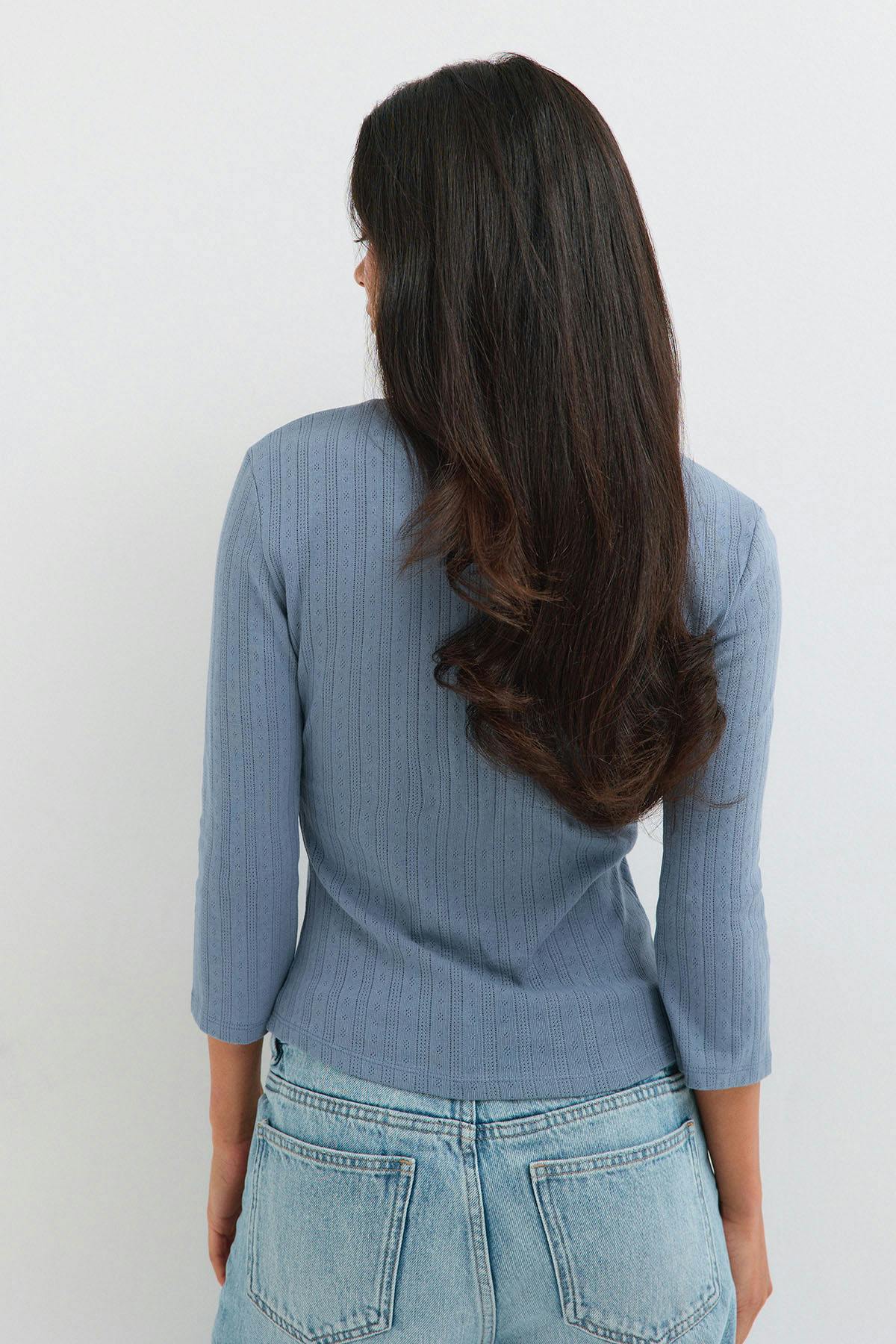 Pointelle quartersleeve top