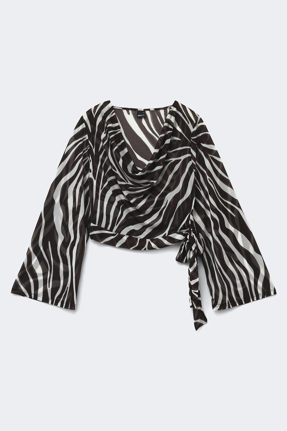 Sheer cowl neck tie top