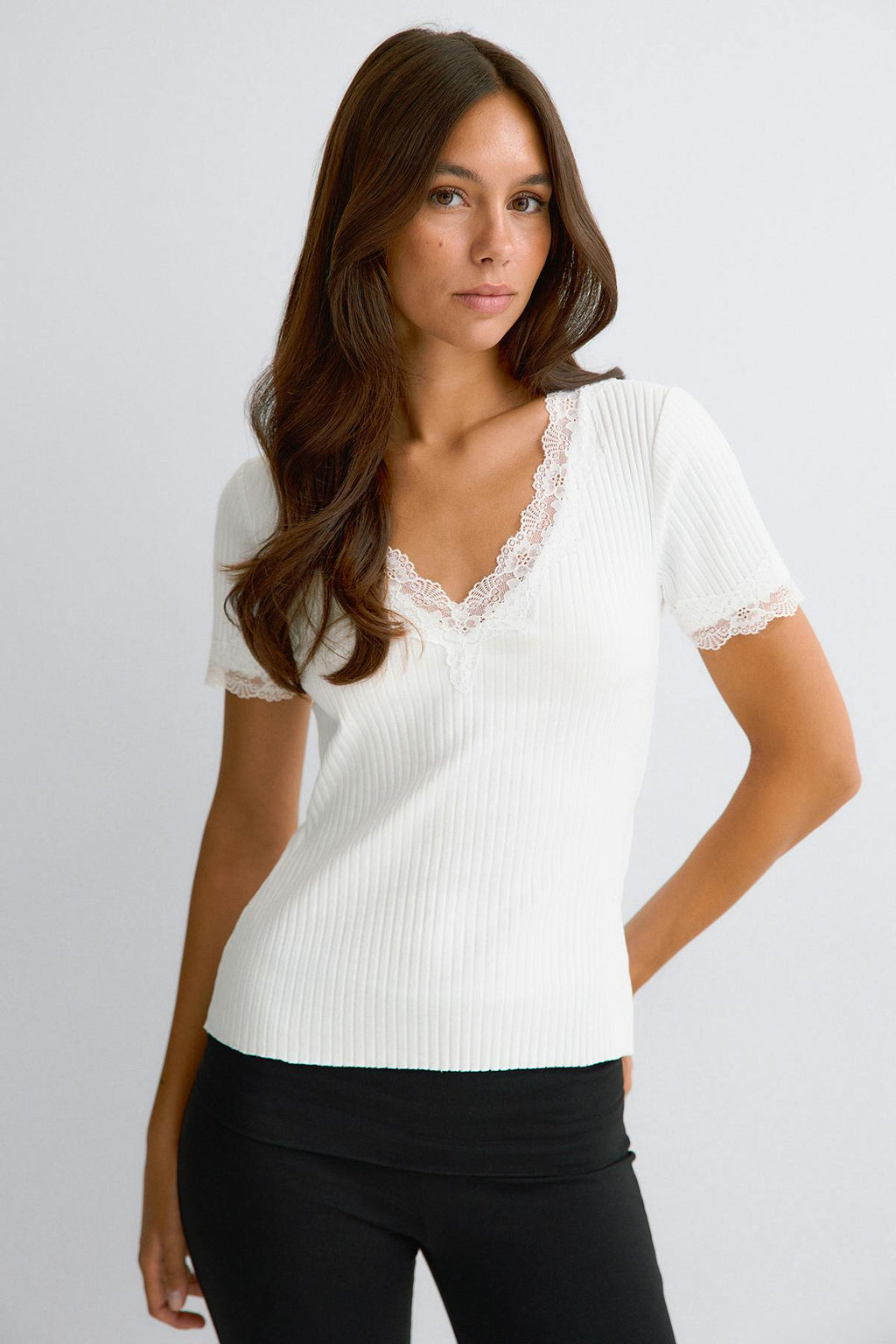 Lace detail rib top