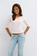 Y lace quarter sleeve top