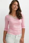 Y lace quarter sleeve top