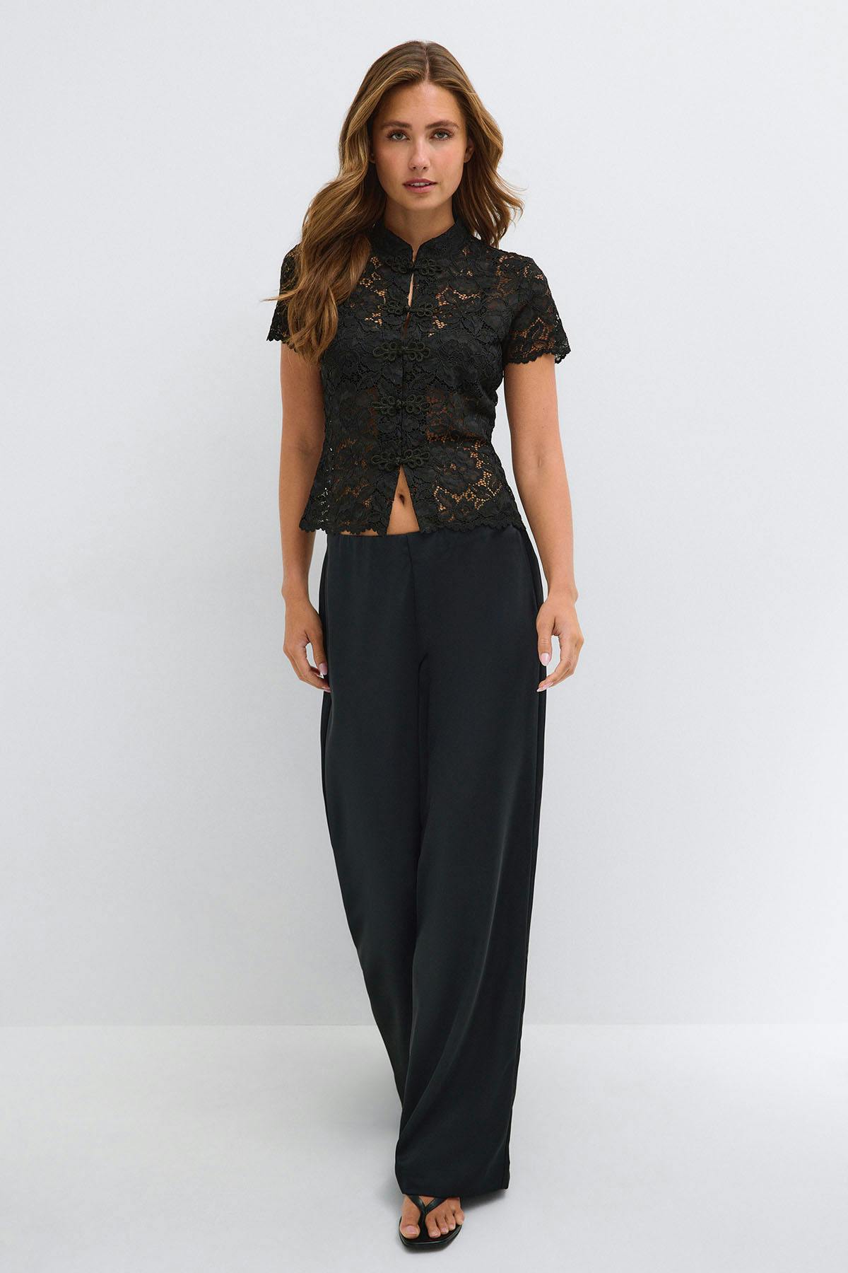 Mandarin collar lace top