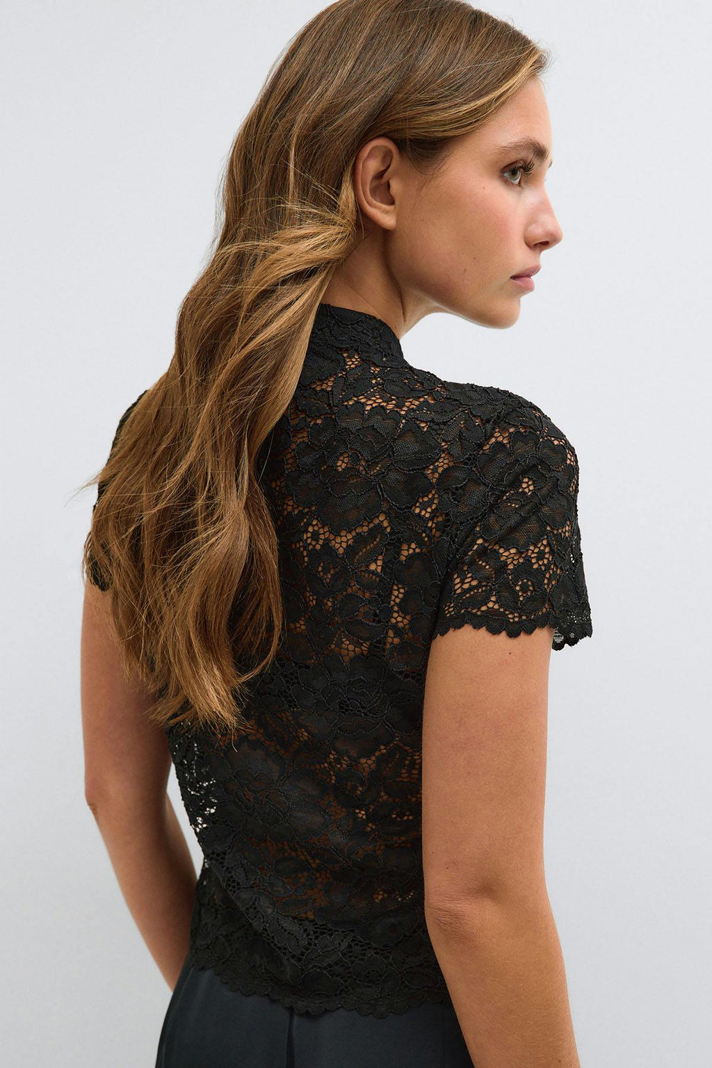 Mandarin collar lace top