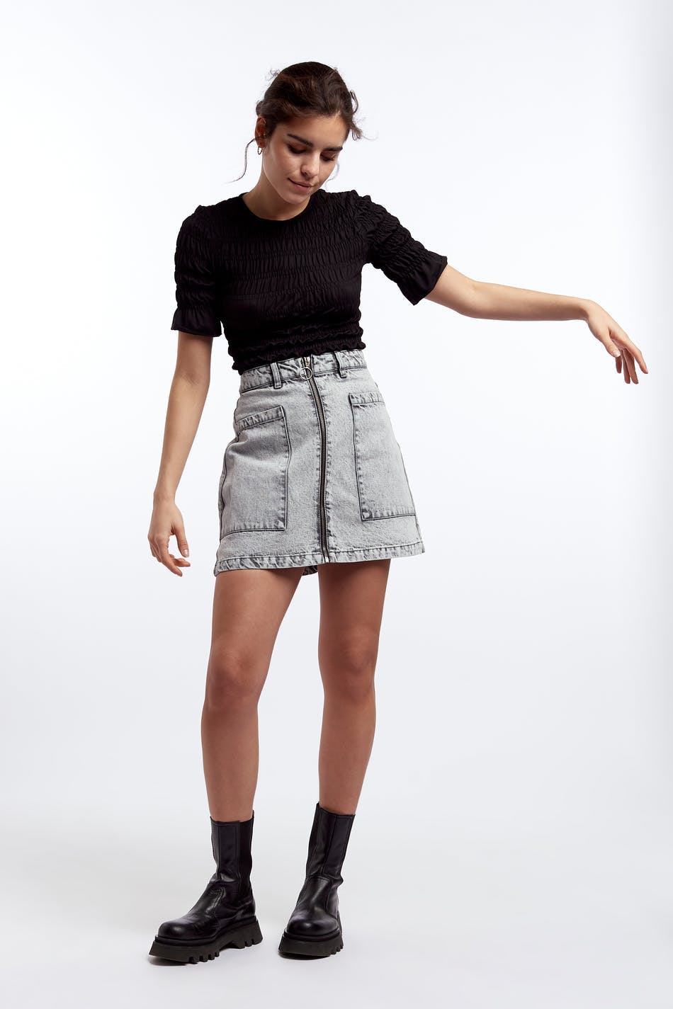Utility zip denim skirt