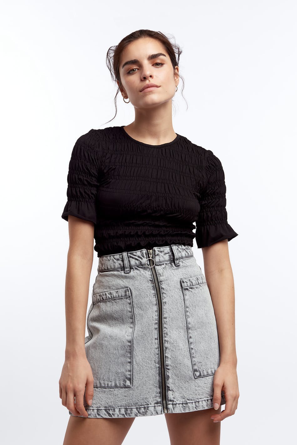 Utility zip denim skirt